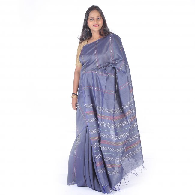 Handwoven Blue Tussar Silk Saree