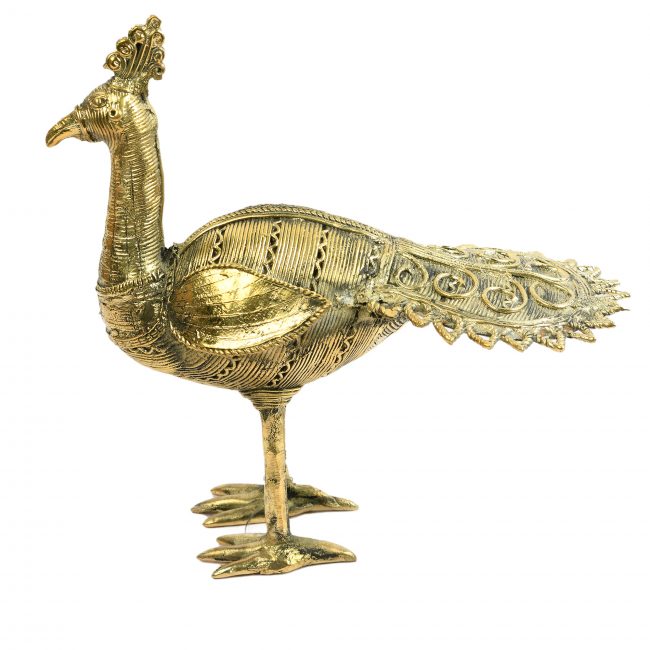 Authentic Dhokra Art Metal Crafted Peacock Standing