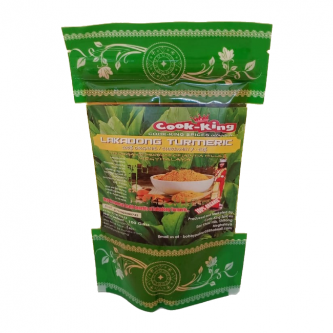 Cook King Pure Organic Lakadong Turmeric 7-12% Curcumin Level (100 Grams)