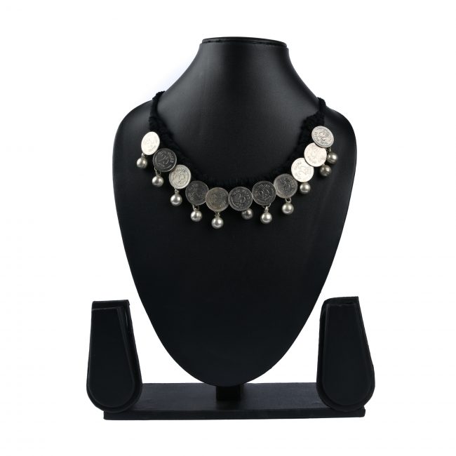 Tribes India Handcrafted Grey Metal 25 Paisa Kasotiya Chowkad Necklace