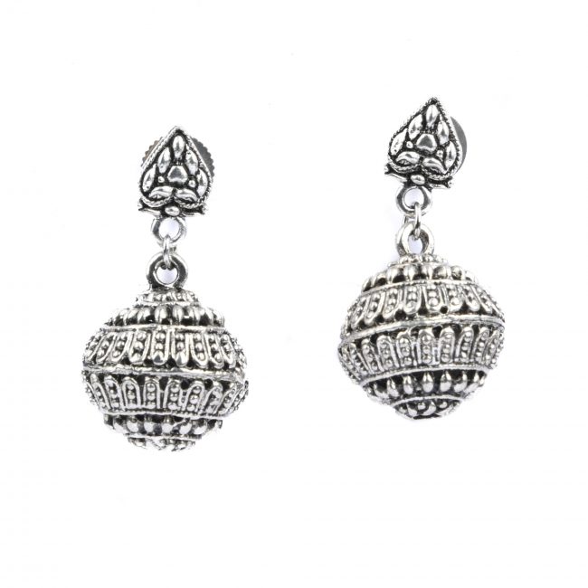 Tribes India Handcrafted Grey Metal Flower Ball Earring