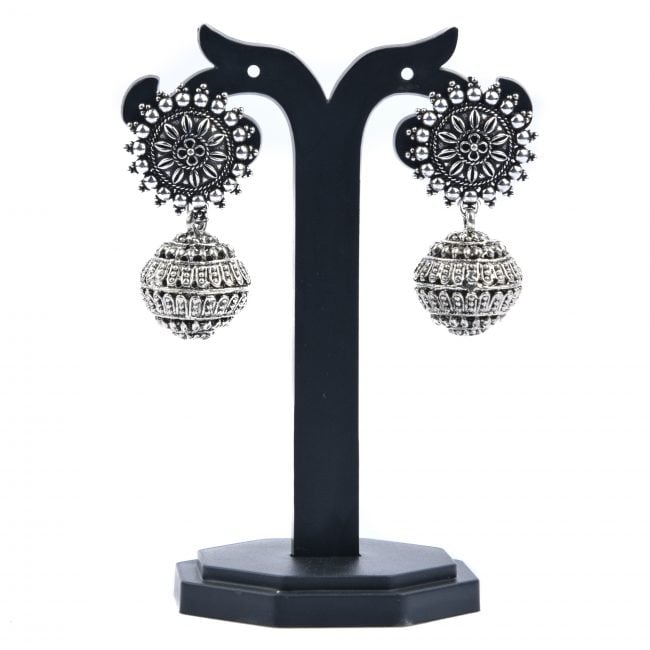 Tribes India Handcrafted Grey Metal Flower Ball Earring