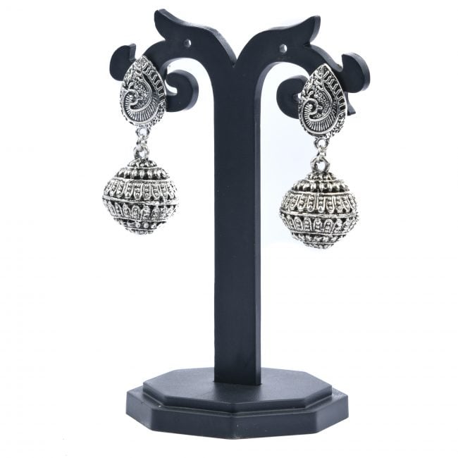 Tribes India Handcrafted Grey Metal Flower Ball Earring