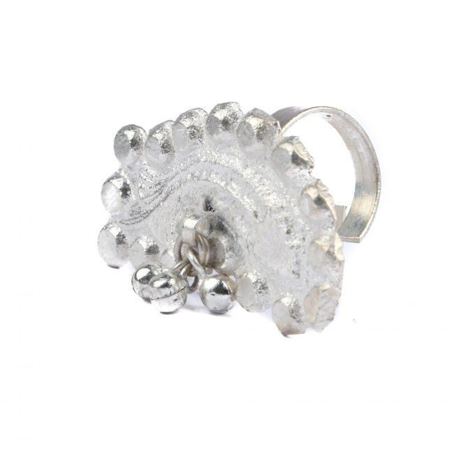 Tribes India Handcrafted Grey Metal Machli Finger Ring
