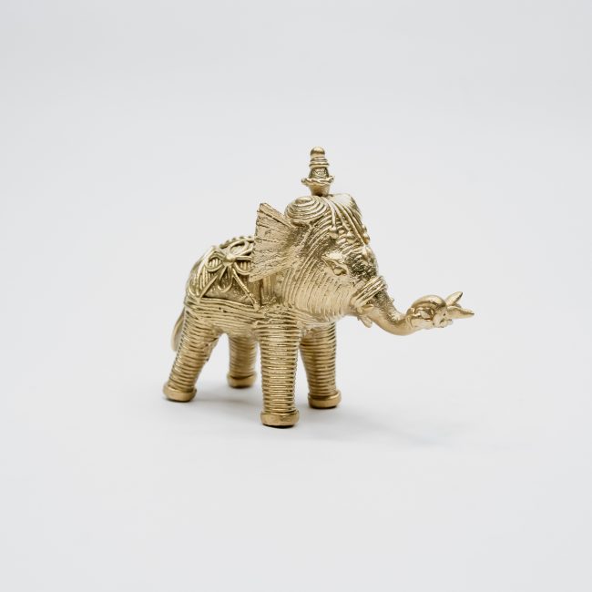 Handcrafted Dhokra Metal Elephant Holding Lotus In Trunk