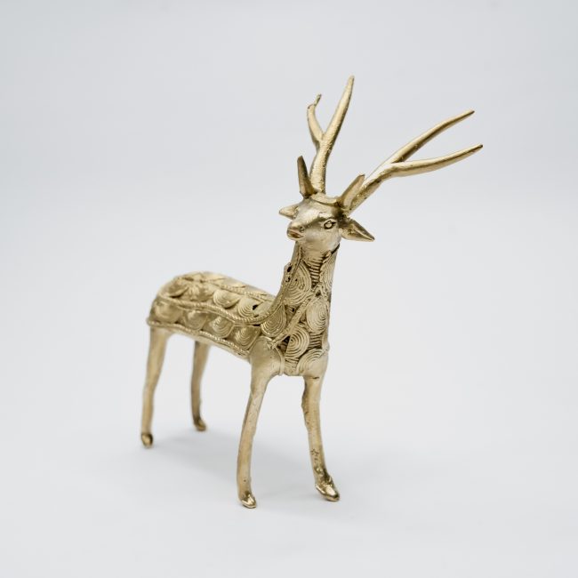 Handcrafted Dhokra Metal Standing Turned Face Deear