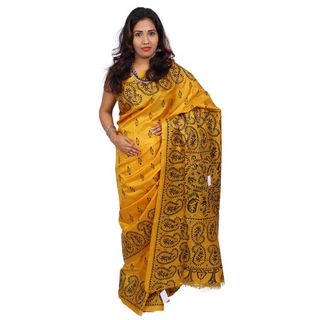 Handwoven Kantha Stitch Saree
