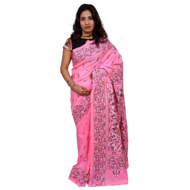 Handwoven Kantha Stitch Saree