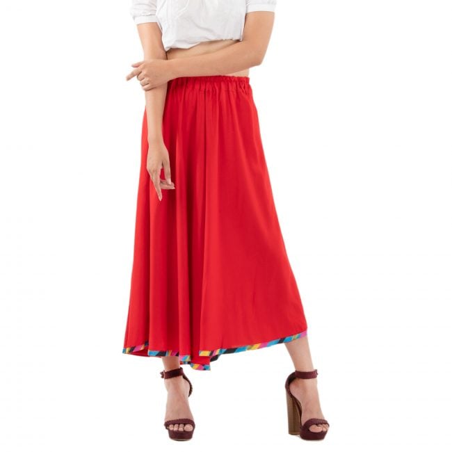 Red Cotton Long Skirt