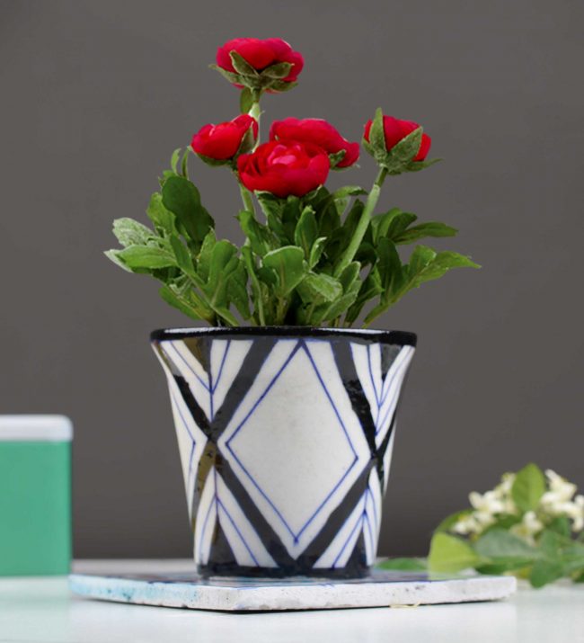 Blue Pottery Flower Vase D-3 (4 Inches)
