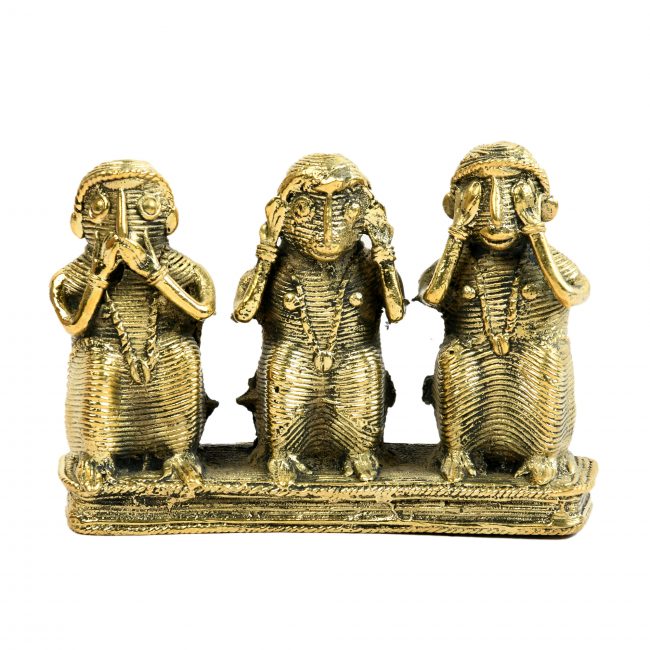 Authentic Dhokra Art Metal Crafted Gandhis Monkeys