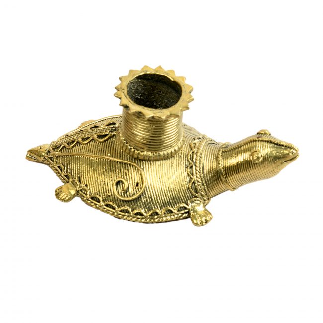 Authentic Dhokra Art Metal Crafted Tortoise Candle Stand