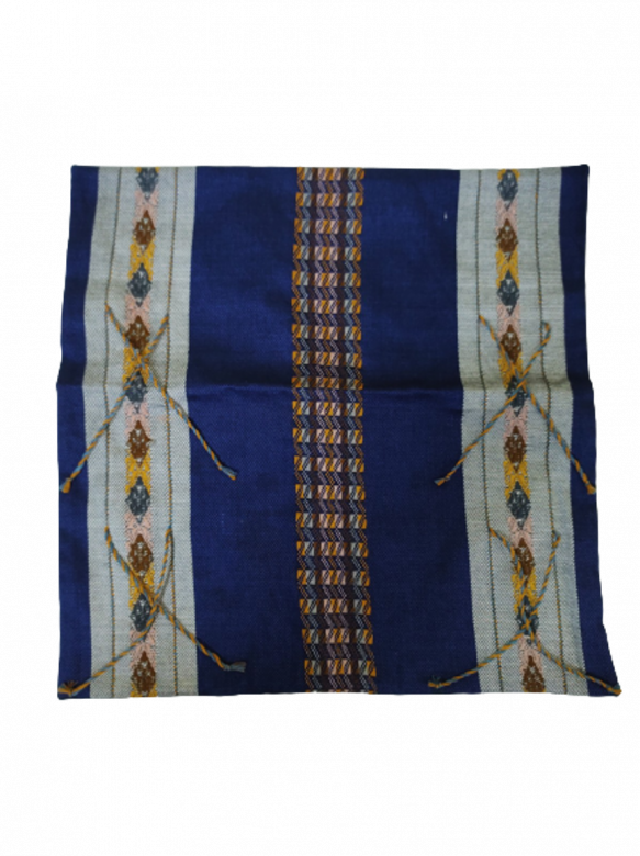 Handmade Mizo Design Blue & White Designer Cushion Cover (16X16 Inches)