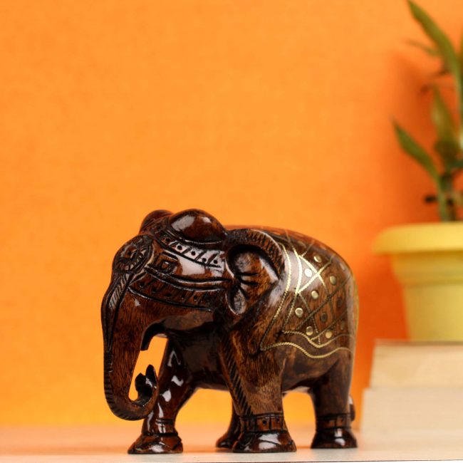 Handcrafted Wooden Tarkashi Elephant Statue (12 cm)