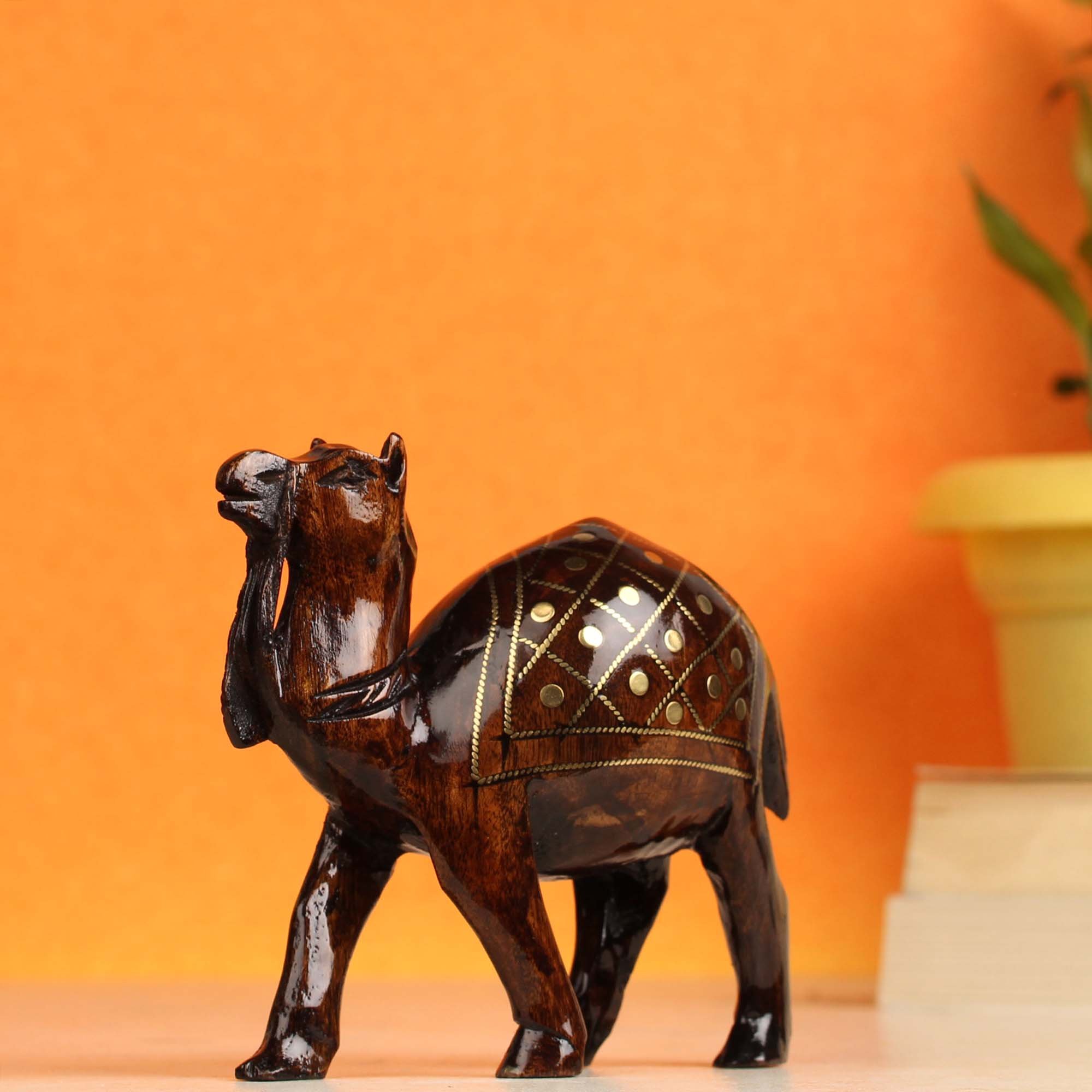 Handmade Wooden Tarkashi Camel Statue (16 cm)