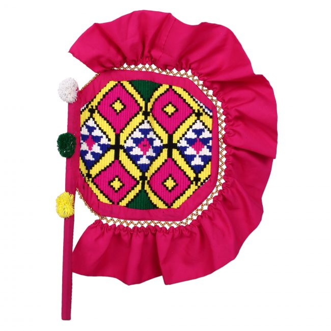 Multicolor Hand Embroidered Square Hand Fan