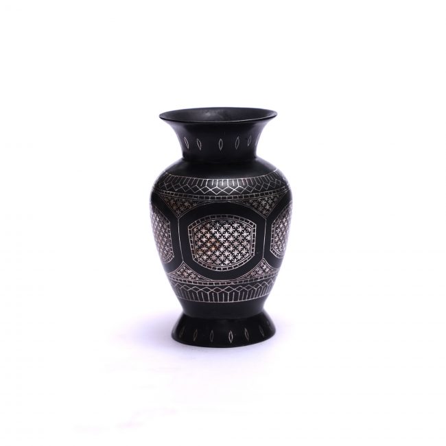 Bidri Handcrafted Lattu Vase – Phool Jadi Silver Inlay Design | Tribes India
