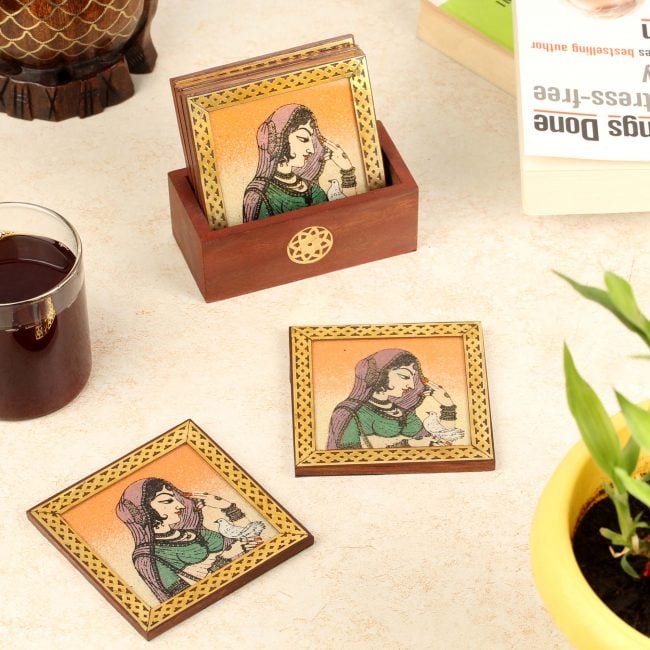 Handmade Bani Thani Gem Stone Painting Tea Coaster
