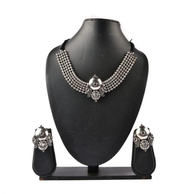 Tribes India Ghungroo Choker Necklace Set with Earrings