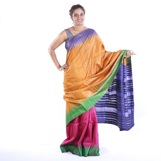 Handmade Tassar Multicolor Plain Saree