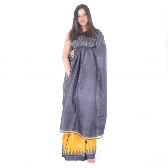 Handwoven Yellow Plain Tussar Ghicha Saree