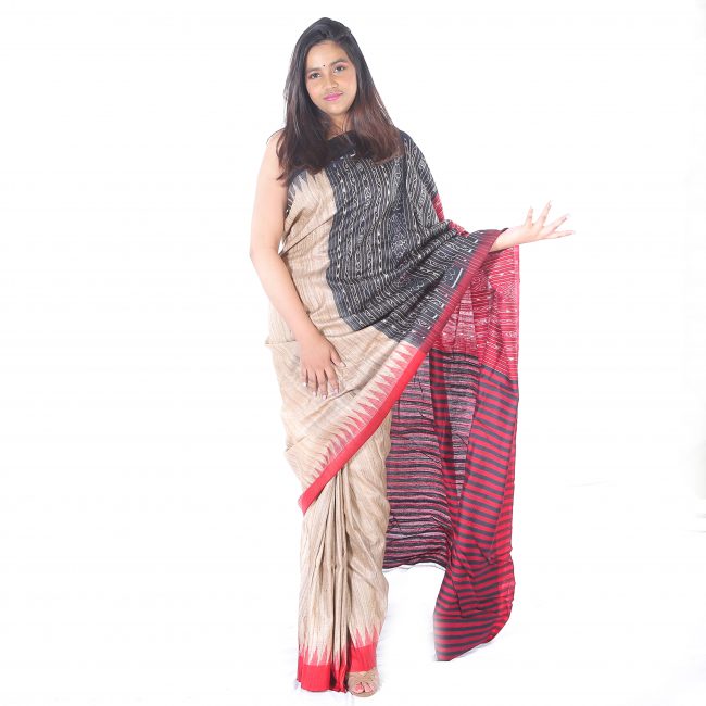 Handwoven White Plain Tussar Saree
