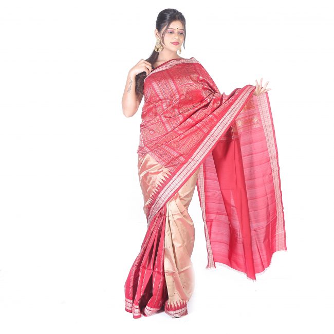 Handwoven Maroon Printed Silk Saree