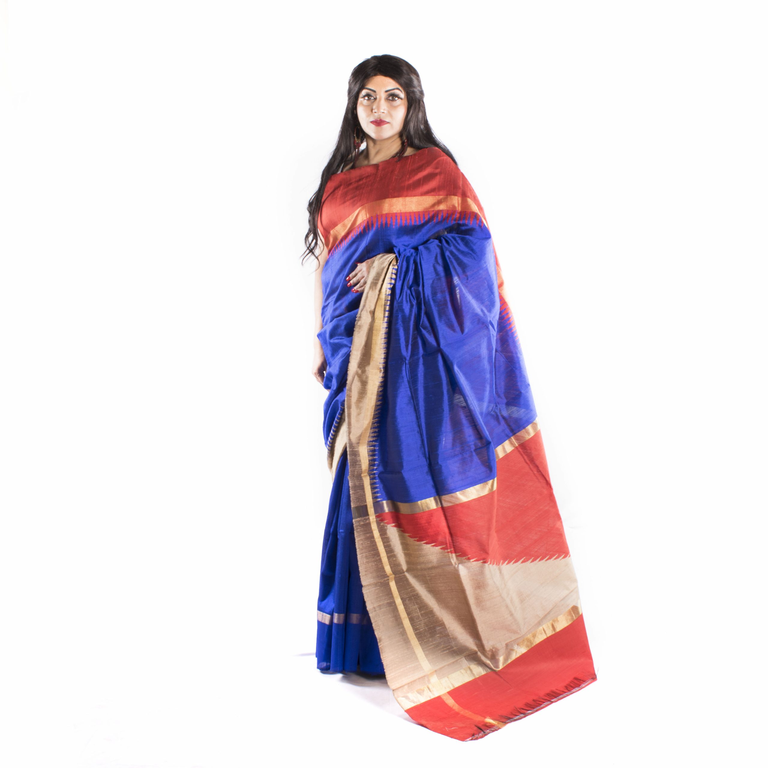 Handmade Tassar Blue Plain Saree