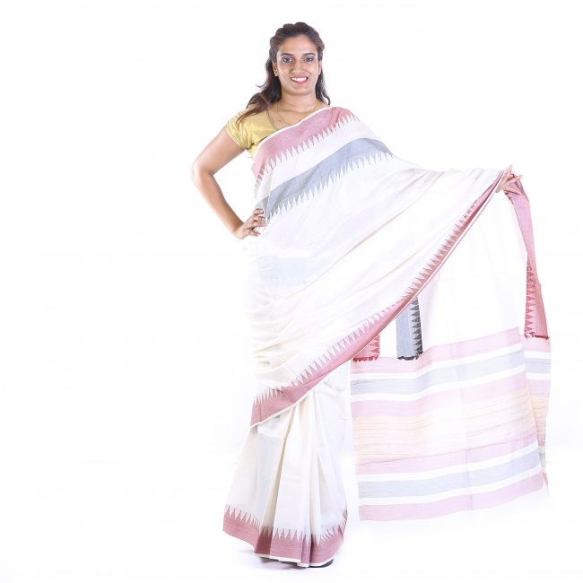Handmade Tassar White Plain Saree