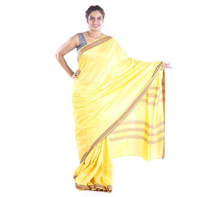 Handmade Silk Yellow Plain Saree