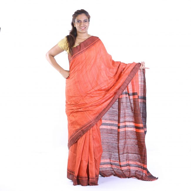 Handmade Cotton Red Plain Saree