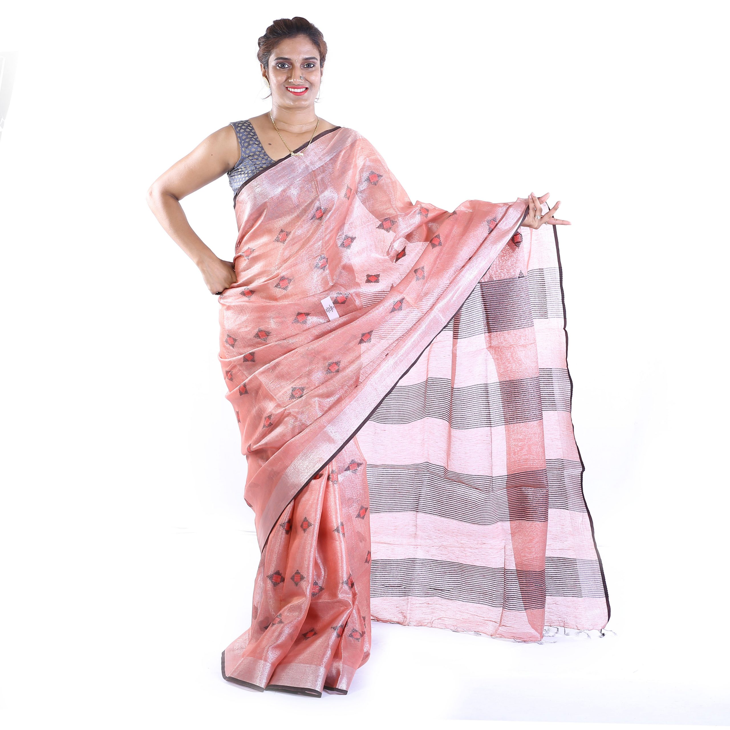 Handmade Linen Pink Printed Saree