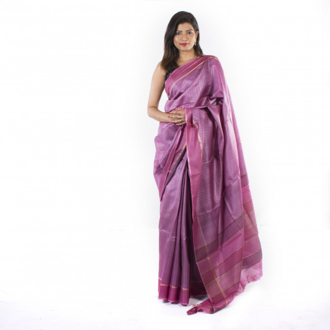Handmade Tassar Pink Printed Saree