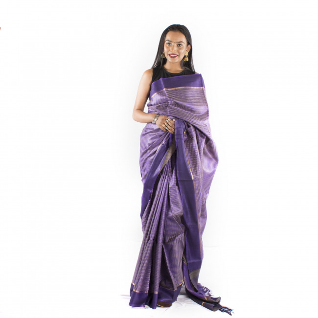 Handmade Tassar Purple Printed Saree