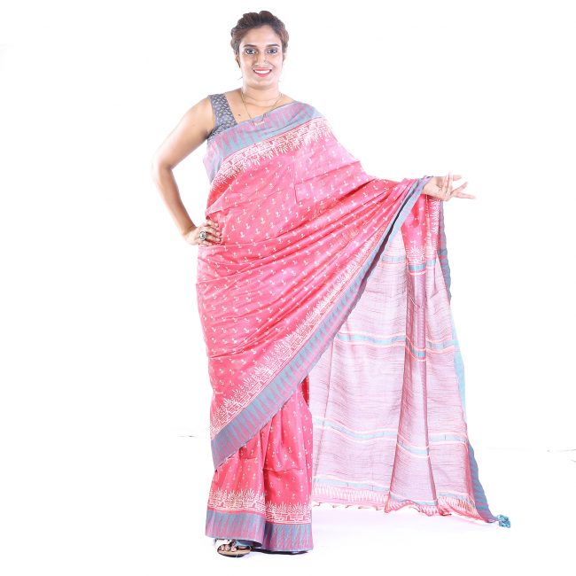 Handmade Silk Pink Printed Saree