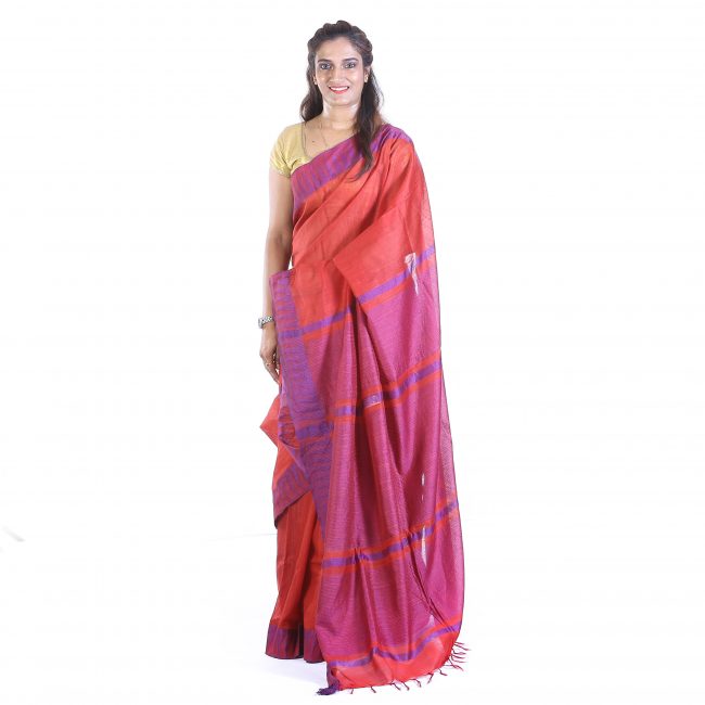 Handmade Silk Multicolor Plain Saree
