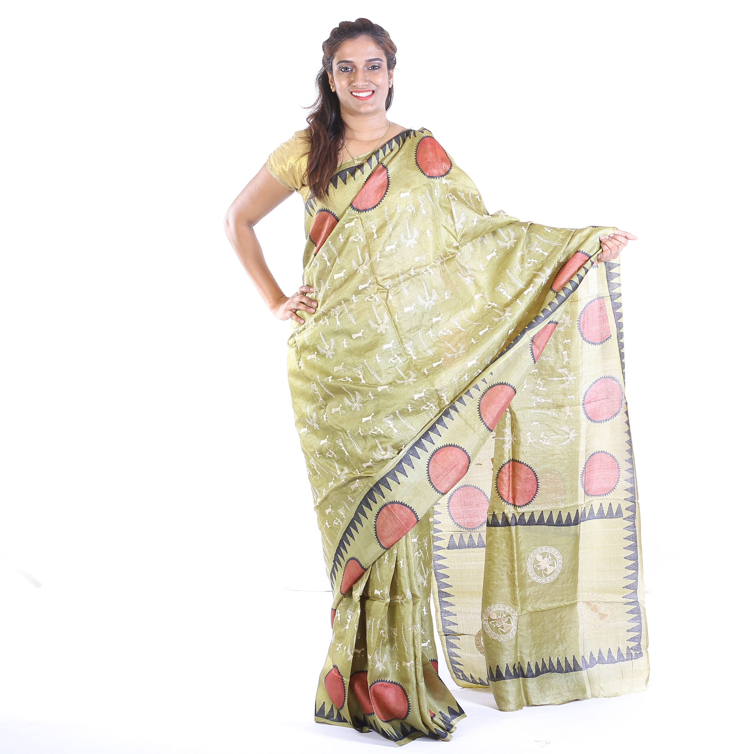 Handmade Tassar Multicolor Warli Printed Saree