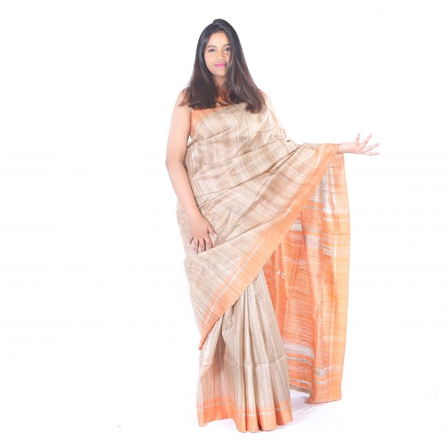 Handwoven White Plain Tussar Saree