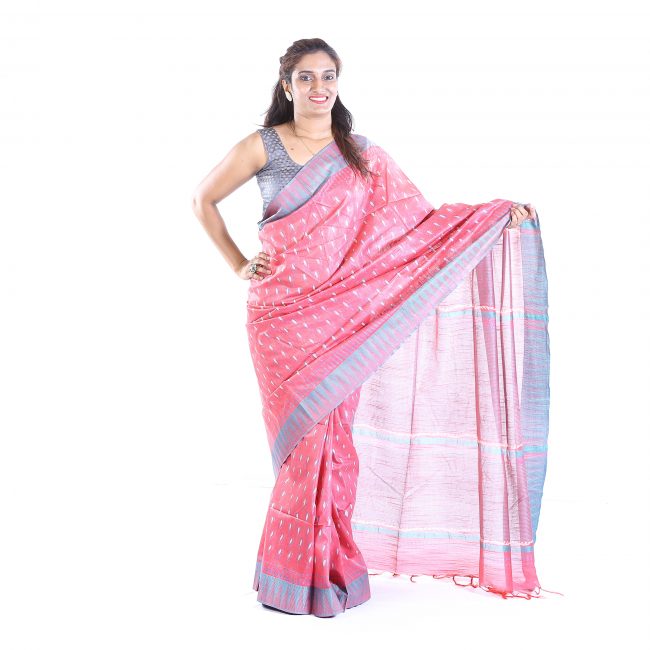 Handmade Silk Pink Printed Saree