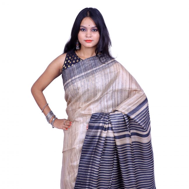 Handwoven Tussar Ghicha Silk Saree