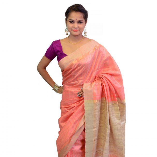 Handwoven Tussar Ghicha Silk Saree