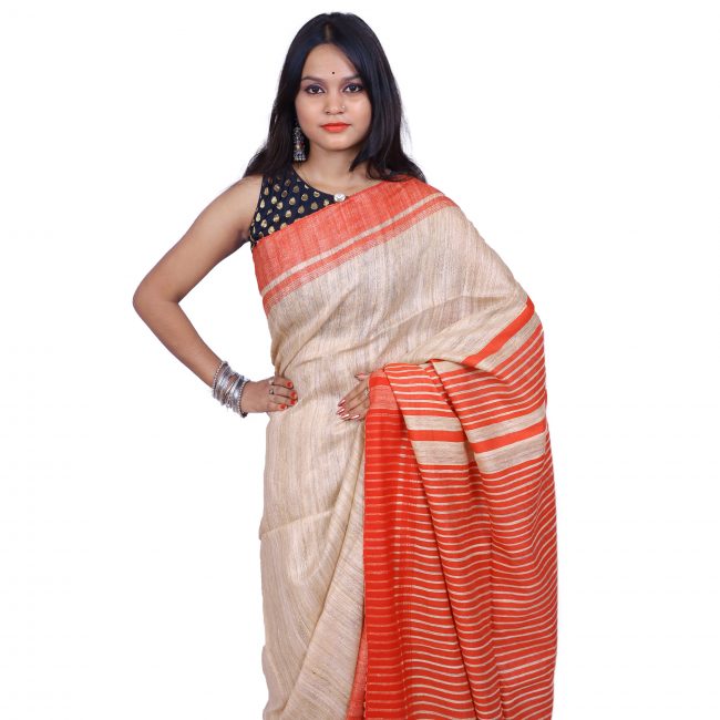 Handwoven Tussar Ghicha Silk Saree