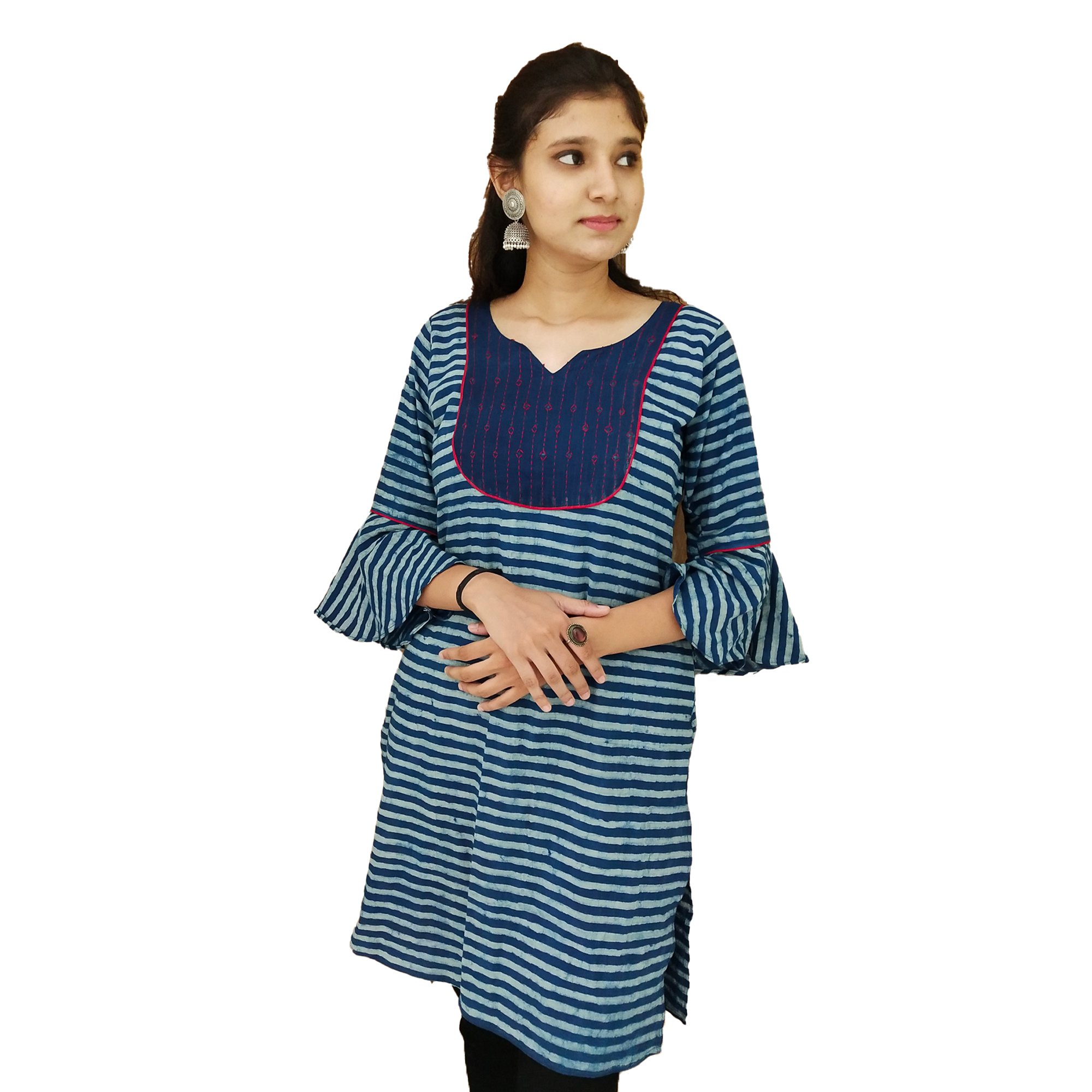 Blue Kurti with Red Tanka