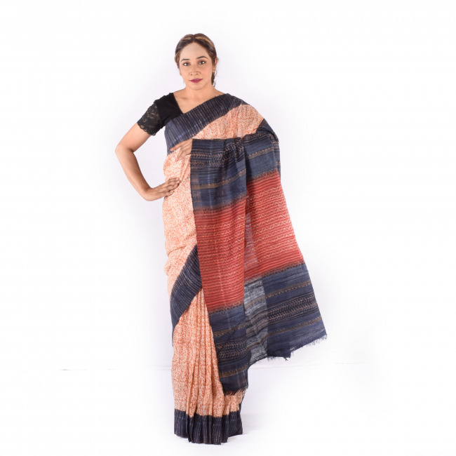 Handmade Tassar Silk Multicolor Printed Saree