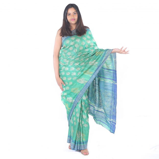 Handwoven Green Printed Tussar Saree