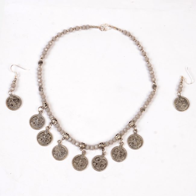 Handcrafted Grey Metal Beads Necklace