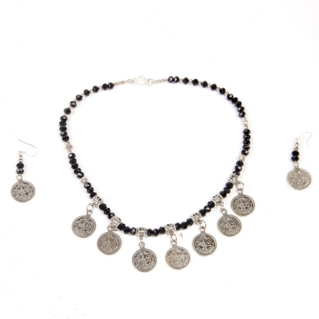 Handcrafted Black and Grey Metal & Beads Necklace
