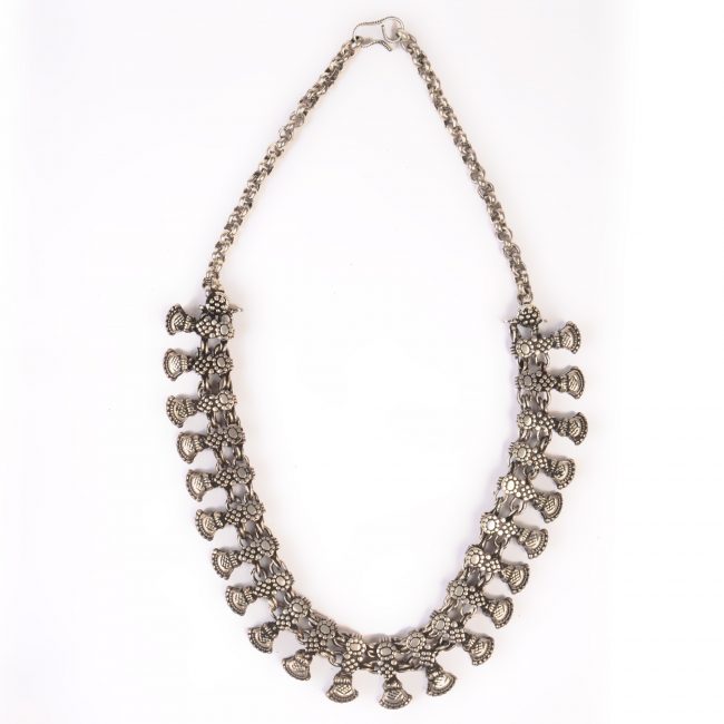 Handcrafted Grey Metal & Beads Necklace