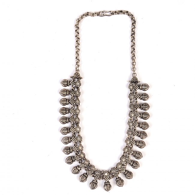 Handcrafted Grey Metal & Beads Necklace