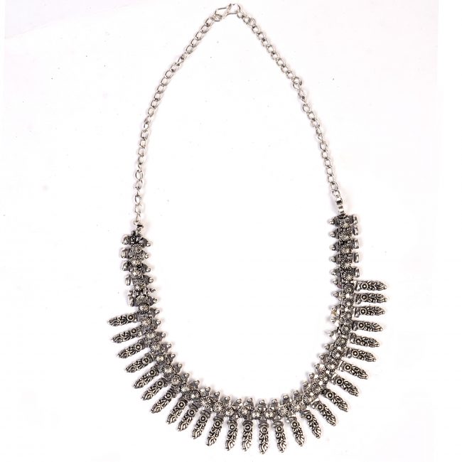 Handcrafted Grey Metal & Beads Necklace